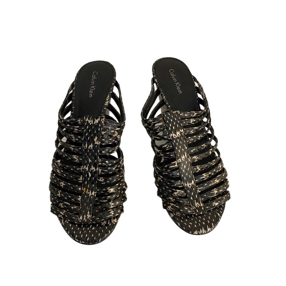 Calvin Klein Phillipa Wedge Sandals Black/White/Gray, Slip-On, Size 8 HSH - Picture 2 of 13